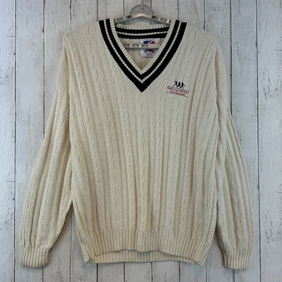 VTG Nutmeg Cable Knit Major League Baseball Players Alumni Sweater Size Large - Picture 2 of 15